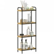 Mensola da Bagno in Bambù con 4 Ripiani Aperti Design a Listelli e Struttura in Acciaio 41,5x21,5x106 cm Naturale