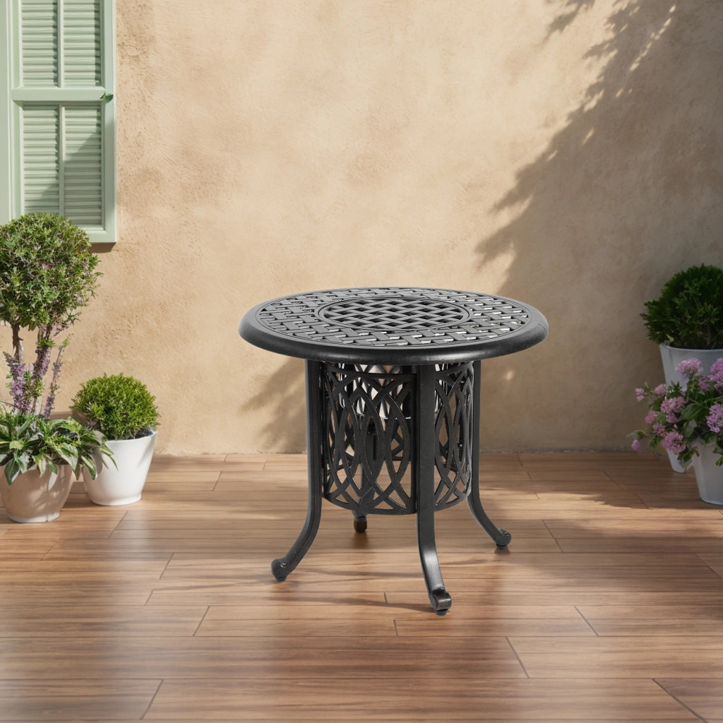 Tavolo da Giardino Bistrò con Secchiello per Ghiaccio e Piedini Regolabili per Terrazza in Alluminio Bronzo 55 x 49 cm