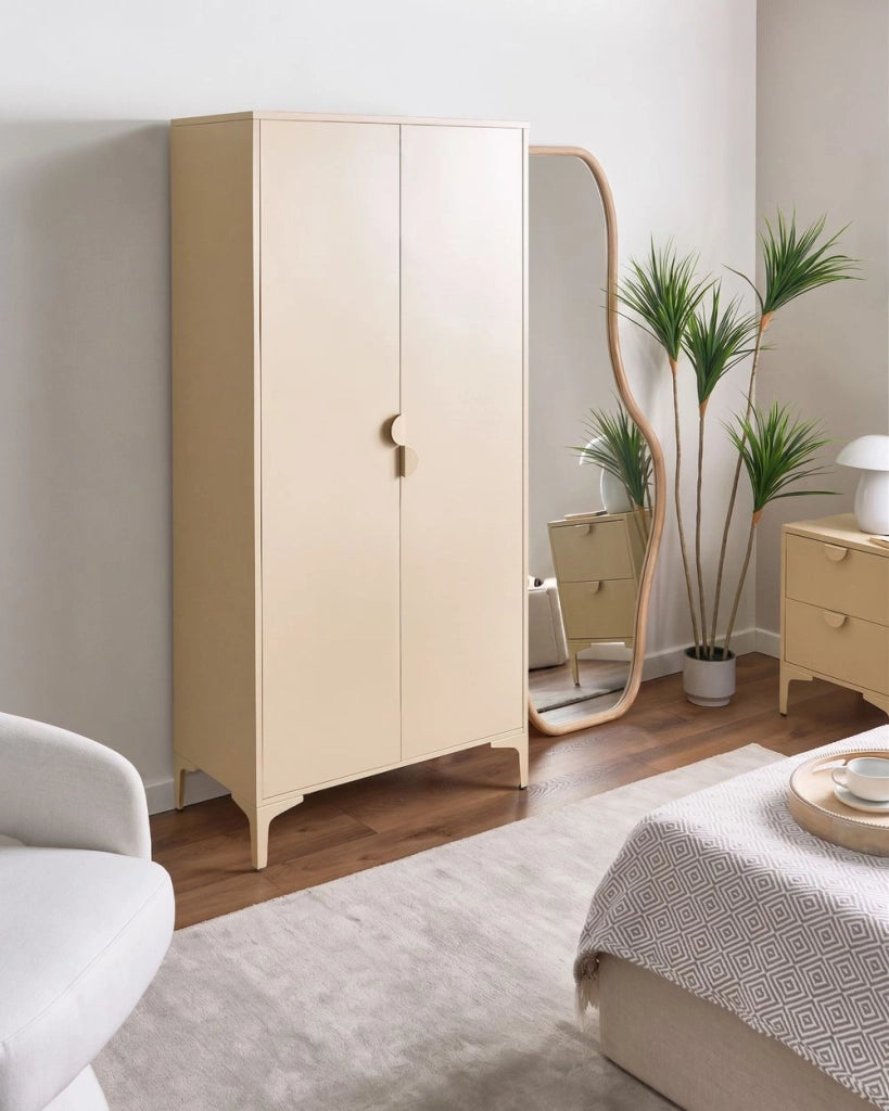 Mobile contenitore in acciaio beige chiaro con 2 ante e 3 ripiani design industriale per ufficio domestico tonalità Cashmere