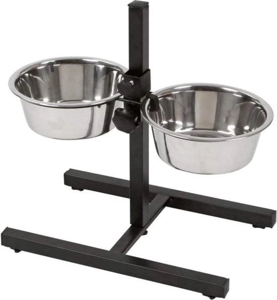 Ciotola per cani alimentabile con scala di altezza regolabile, 2 x 2800 ml, altezza 43 cm, colore nero - Ciotole in acciaio inossidabile - Ciotola per cani con pavimento regolabile in piedi
