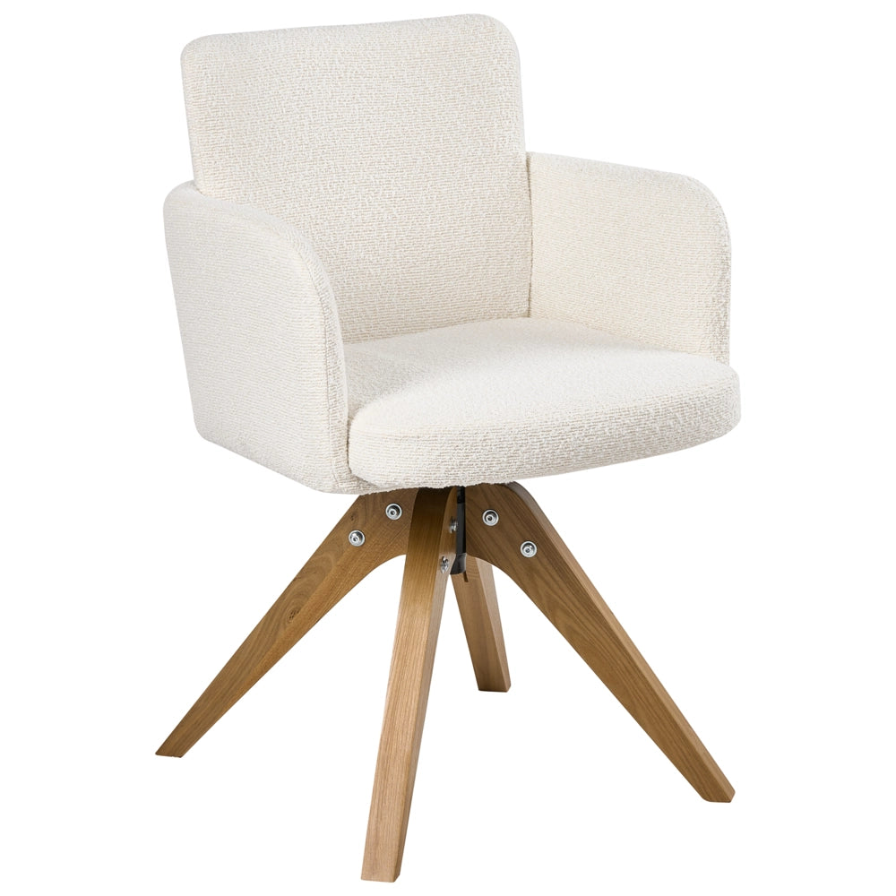 Set di 2 sedie da pranzo girevoli Boucle Rivestimento in tessuto bianco sporco Base con gambe in legno girevoli in metallo