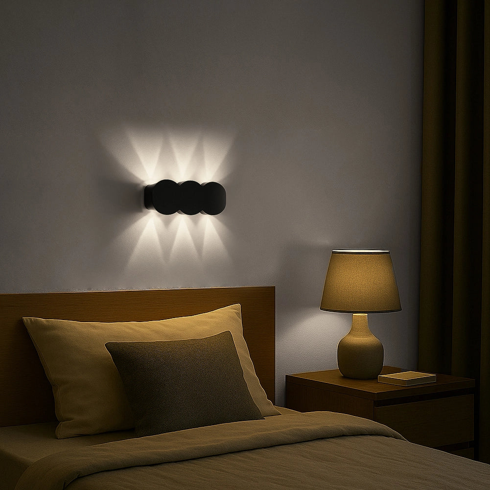 Applique da Muro LED 6 Luci Bianco Freddo Esterno Interno Alluminio 15x8x3 cm Nero