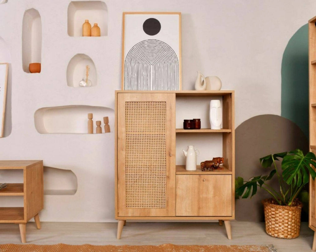 Credenza Sfalerite, Buffet da soggiorno, Madia da salotto, Dispensa da cucina, 90x40h110 cm, Quercia