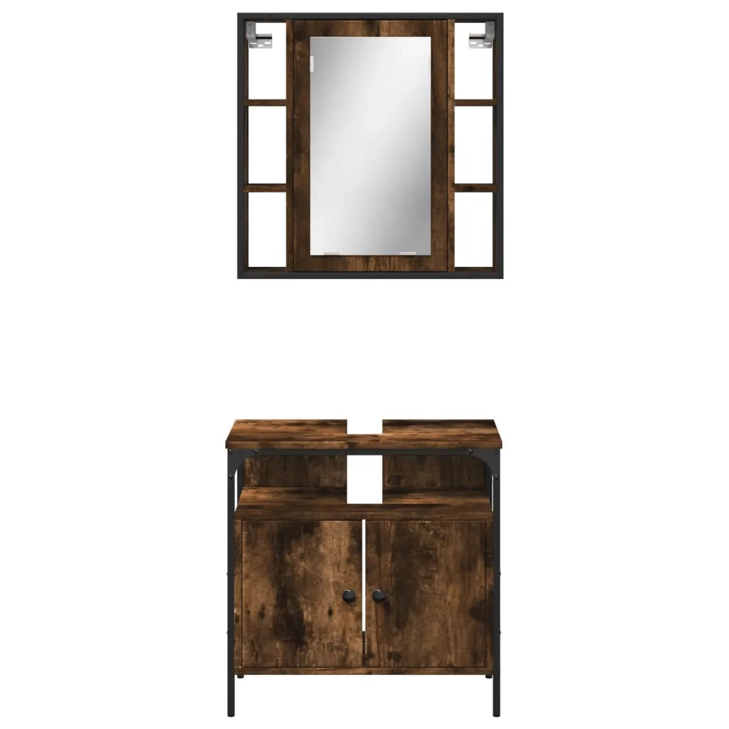 Set Mobili da Bagno 2 pz Rovere Fumo in Legno Multistrato 3214717