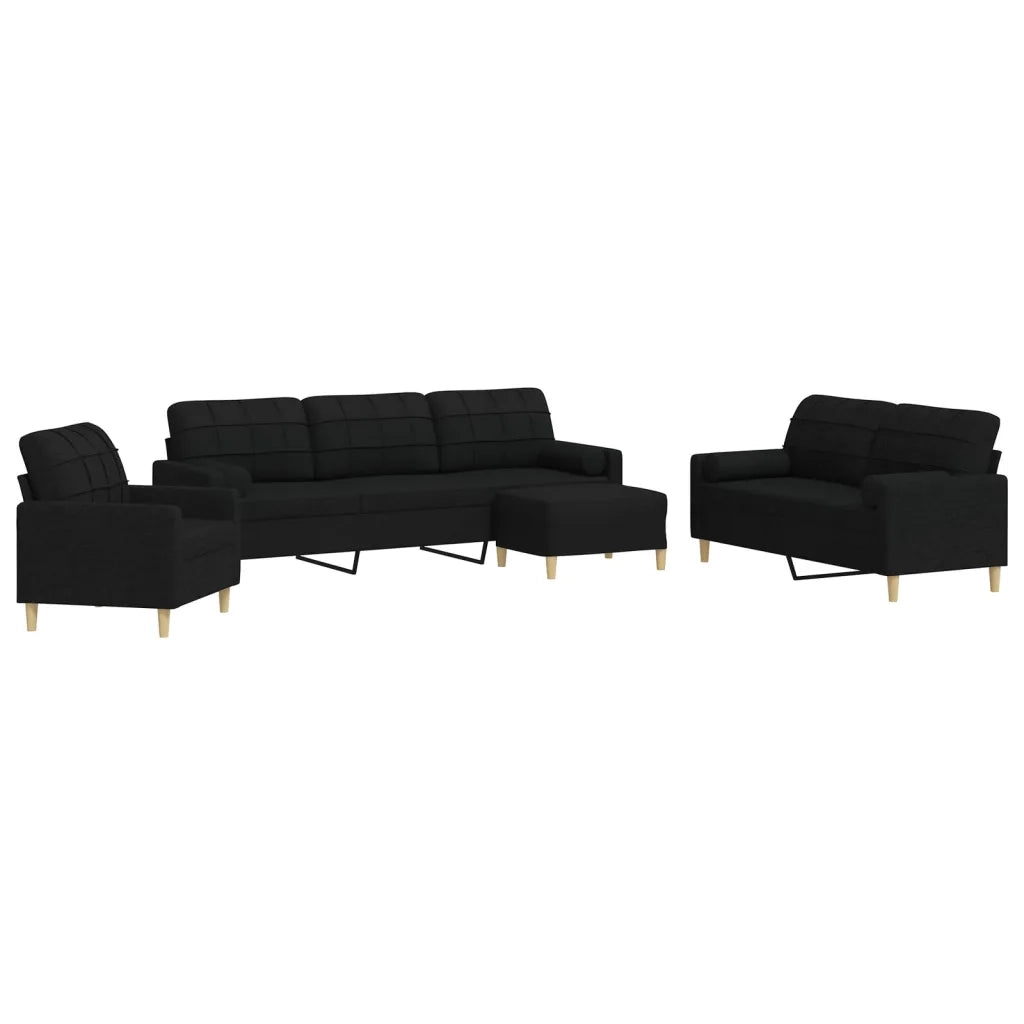 vidaXL Set Divani 4 pz con Poggiapiedi e Cuscini Nero in Tessuto