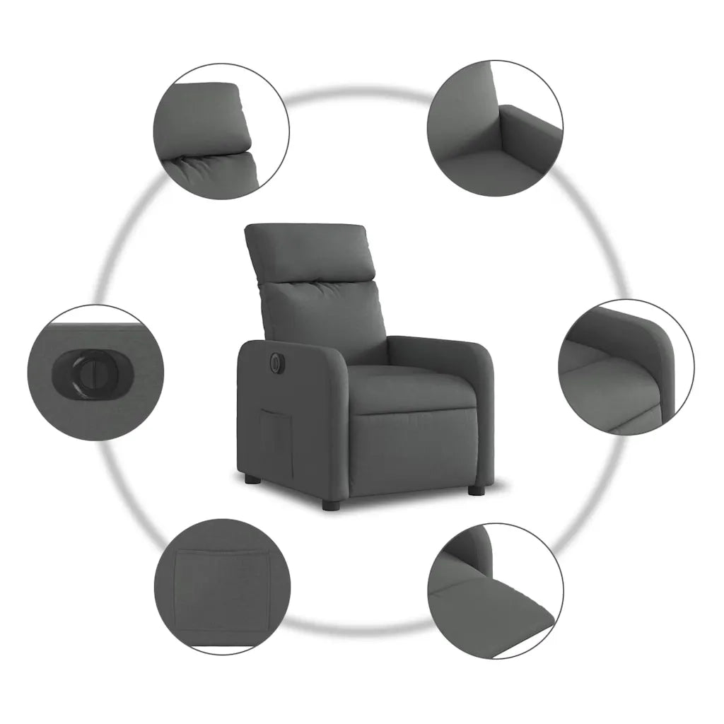 Poltrona | Sedia Relax Elettrica Reclinabile Grigio Scuro in Tessuto