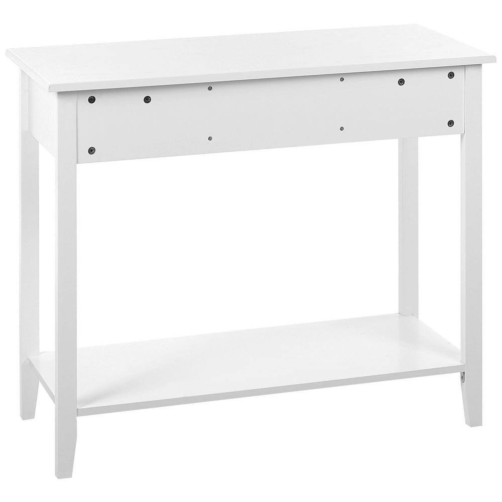 Tavolo Consolle Bianco MDF Gambe Legno 90 x 40 x 75 cm 3 Cassetti Scaffale Corridoio Mobili Soggiorno Stile Moderno