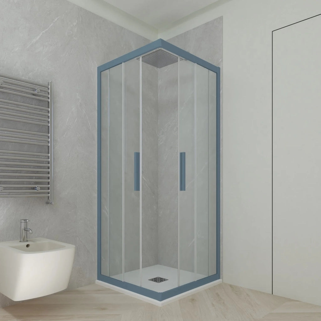 Box doccia angolare scorrevole 80x80 CM H 200 Vetro Trasparente Profilo Blu Navy mod. Kolors