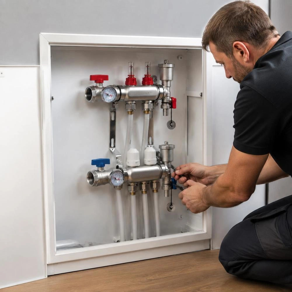 2-branch Heat Distribution Manifold, 1/2-inch PEX Pipe Manifold, Stainless Steel PEX Manifold For Hydronic Underfloor Heating, Heat Distribution PEX Manifold Set With 1/2-inch Adapters Included In The Scope Of Delivery