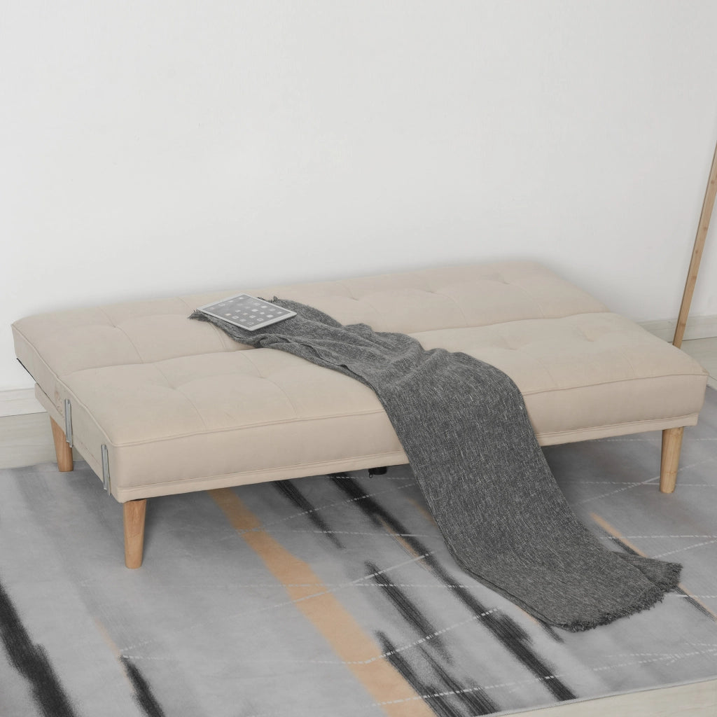 Divano Letto 3 Posti con Schienale Regolabile su 3 Livelli, 2 Cuscini e Braccioli Rimovibili, Beige, 185x84x85cm