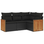 Set Divani da Giardino 4 pz | Set Salotto da Giardino con Cuscini Nero in Polyrattan