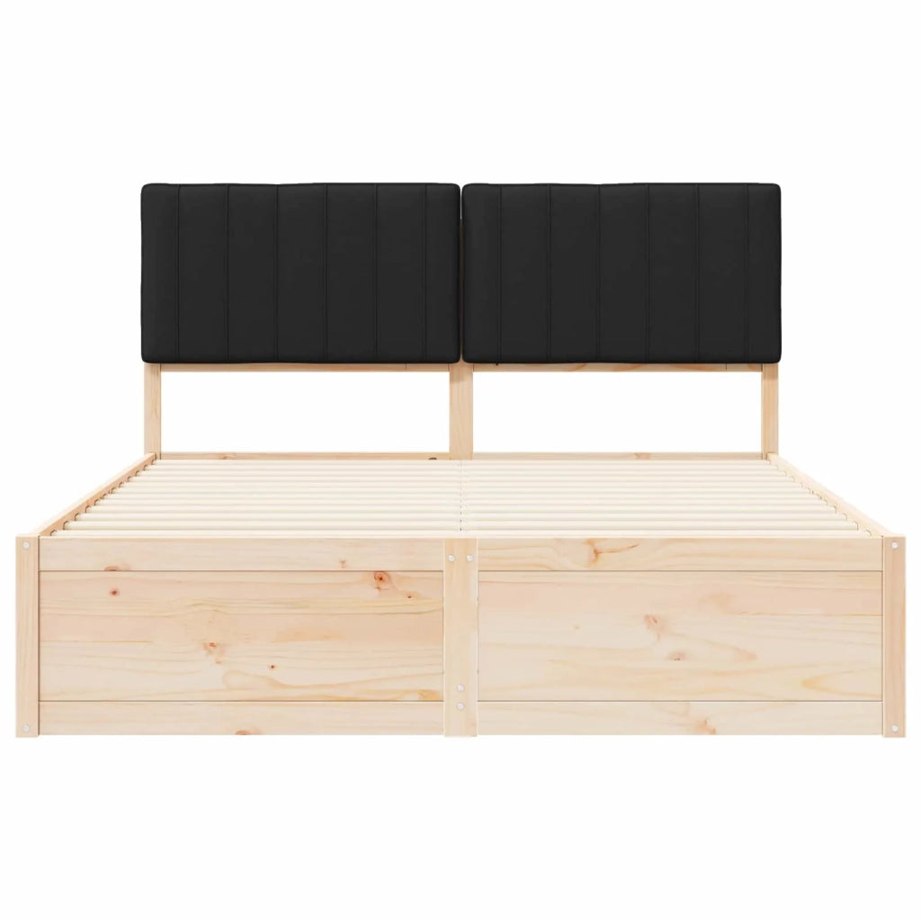 Letto con Testiera Rivestita Nero 150 x 200 cm Pino massello