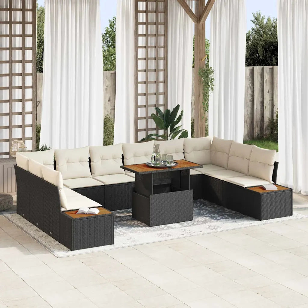 Set da Pranzo per Giardino con cuscino 11 pcs Nero e Beige 3350104