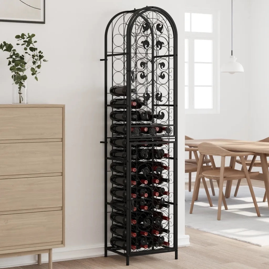 Portavini da 73 Bottiglie Nero 45x36x200cm in Ferro Battuto