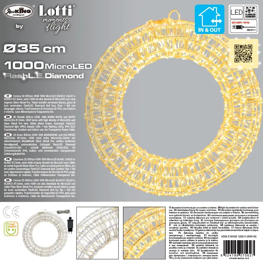Corona 3D 35 cm 1000 MicroLED HDM B Caldo Bianco FlashLED IP44