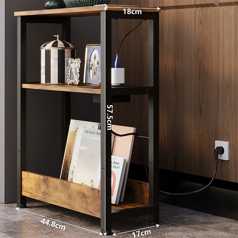 Libreria da soggiorno marrone con porta USB, stile loft rustico