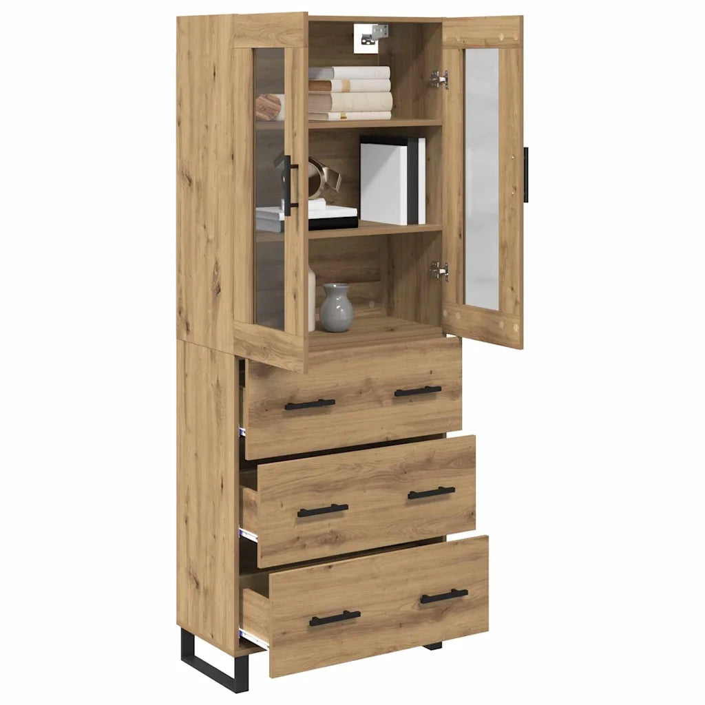 Credenza 2 pz-Set di 2 Buffet-Armadio da cucina Rovere artigianale Legno Stratificato e Vetro 319639