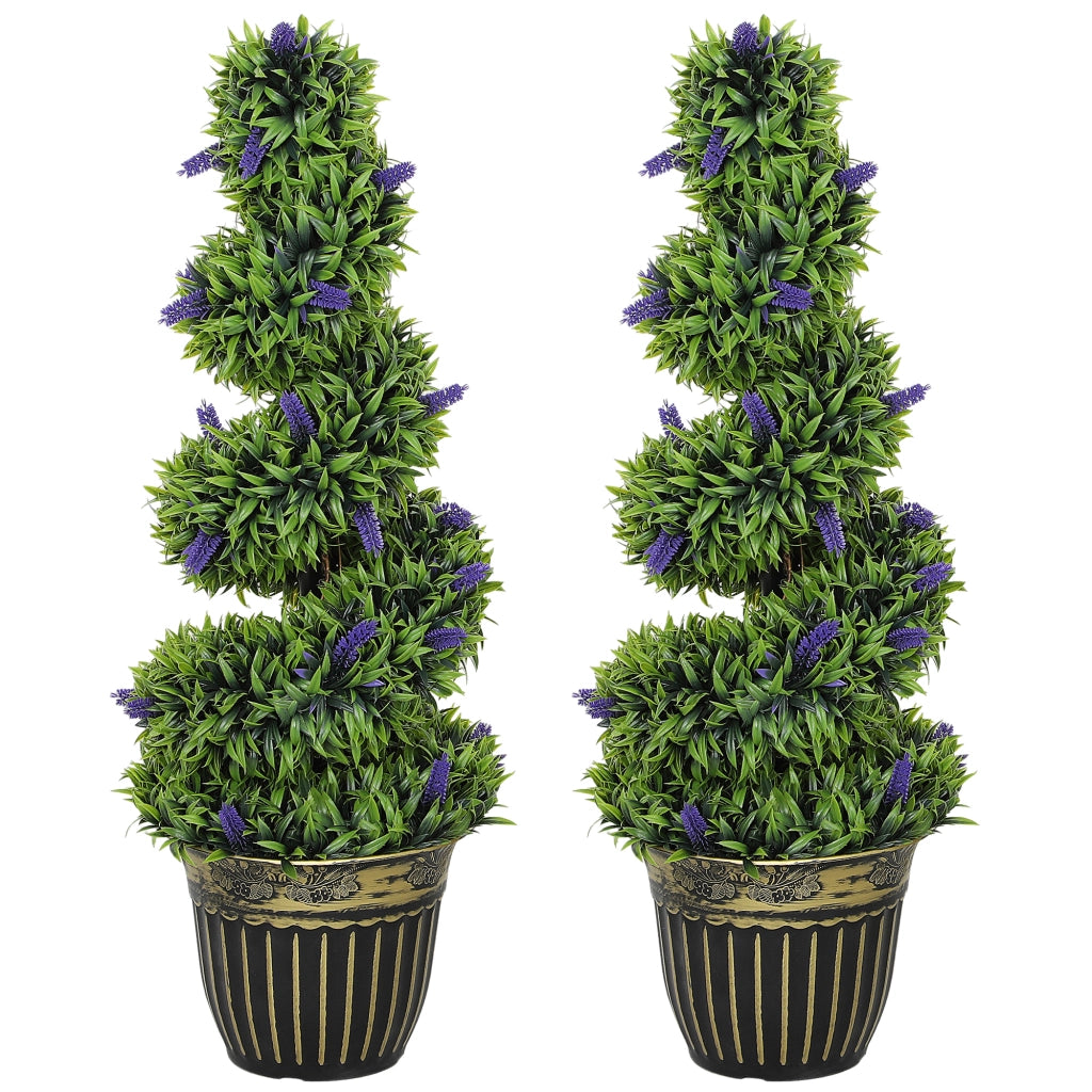 Piante artificiali a spirale in PE da 90 cm, set 2 pezzi con vaso incluso, per decorazione casa verde e blu