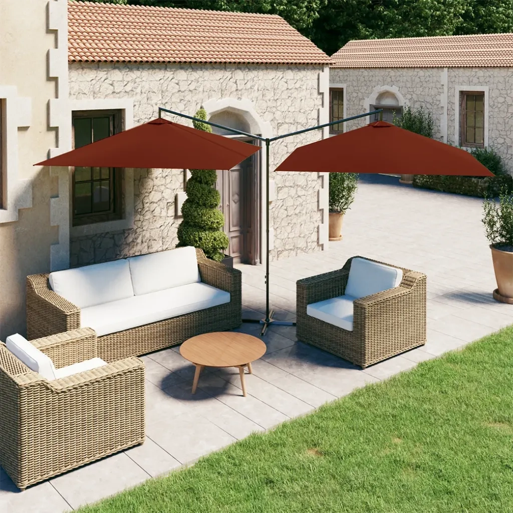 Ombrellone Doppio con Palo in Acciaio Terracotta 600x300 cm 312559