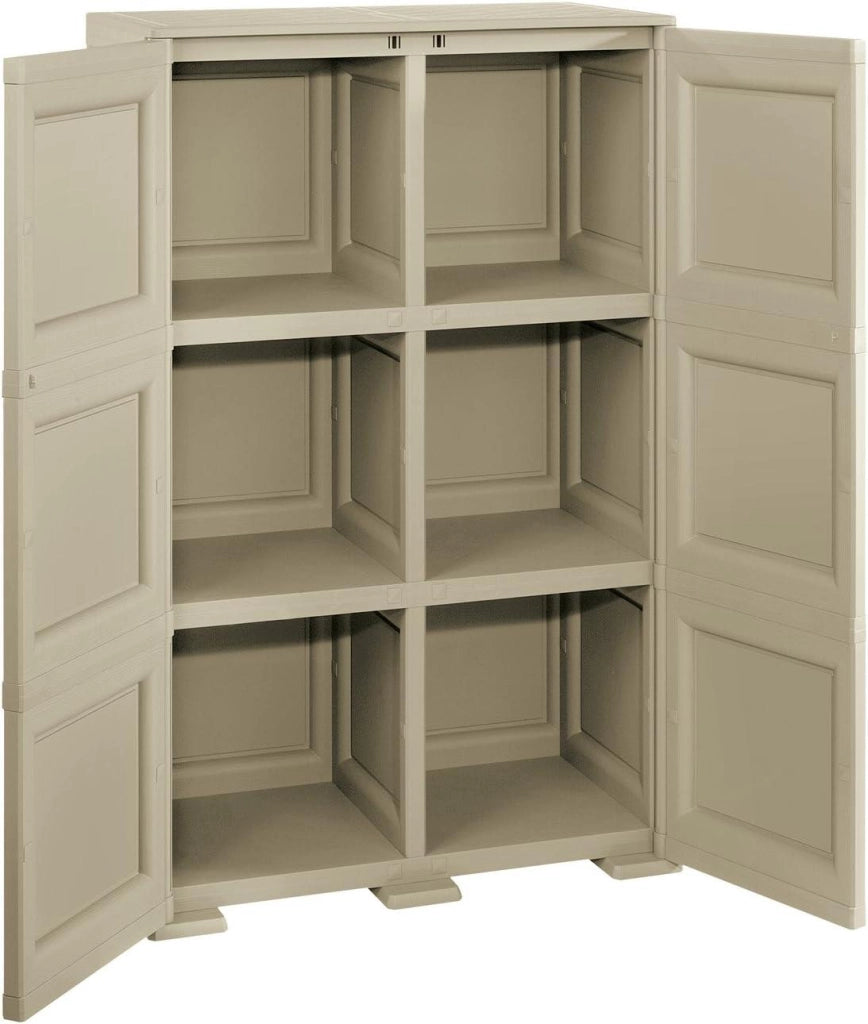 ARMADIO 2 ANTE TAUPE 79X43X125 CM CON 6 SCOMPARTI – MOBILE ALTO ORGANIZZAZIONE CASA PER INGRESSO E ZONA GIORNO