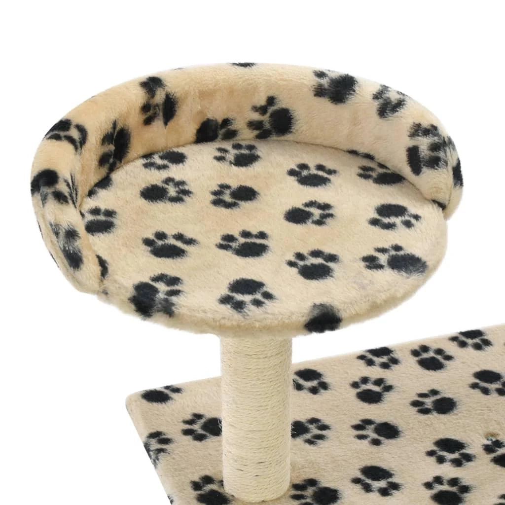 Tiragraffi albero per gatti cuccia per gatti peluche in sisal 95 cm beige con motivo a impronta di zampa 3702176