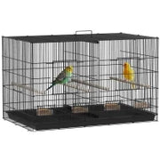 Gabbia per Uccelli con Divisorio e Ripiano Inferiore Portaoggetti, in Acciaio e PP, 94x57x57 cm, Nero