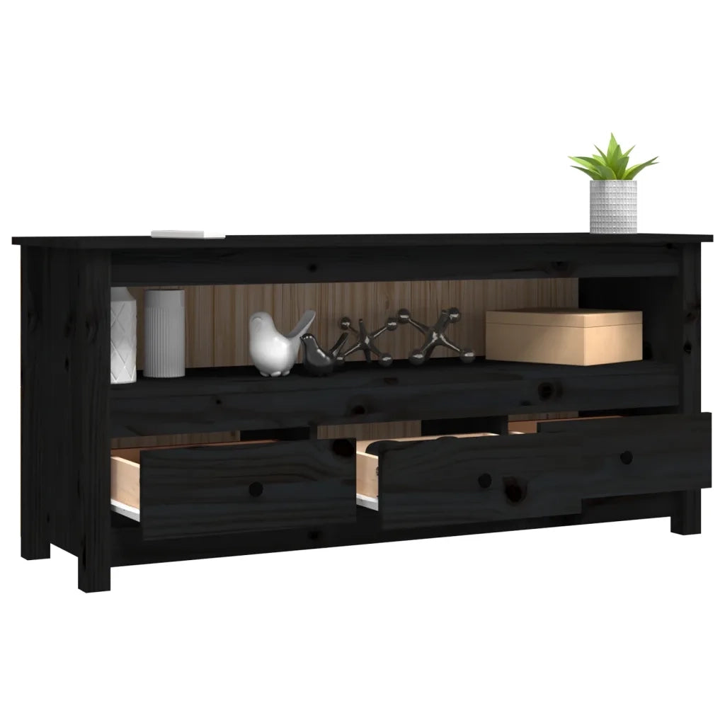 Mobile Porta TV Nero 114x35x52 cm in Legno Massello di Pino 821506
