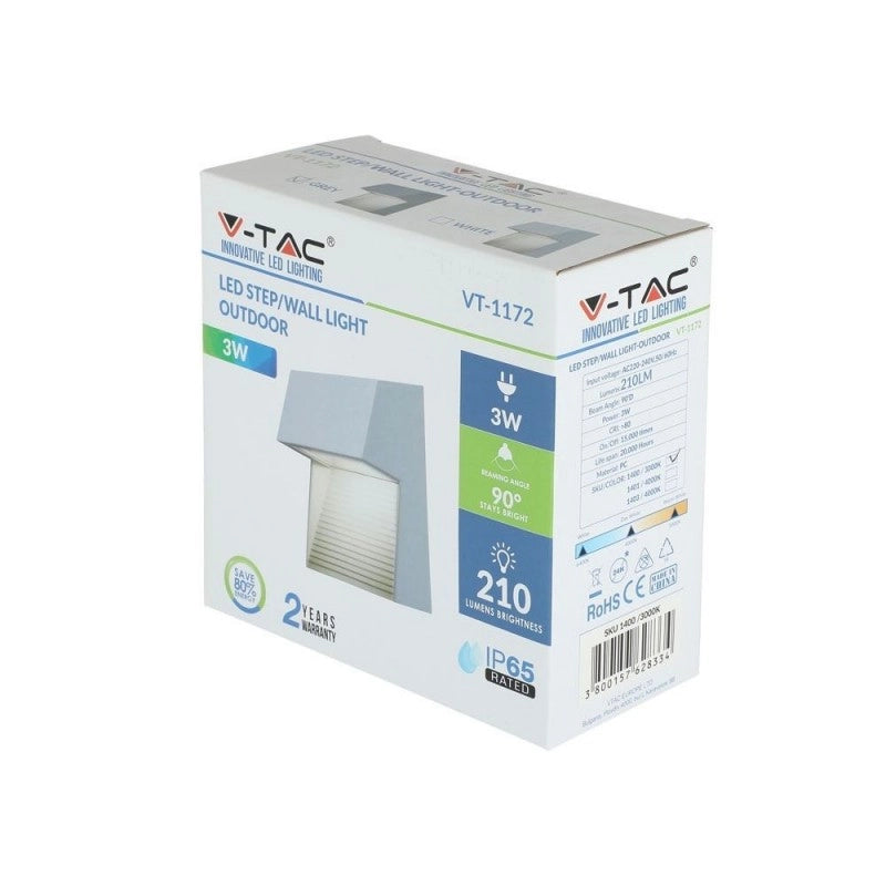 Faretti Segnapasso Led 3W da incasso per esterno Grey chiaro corpo quadrata IP65 4000K