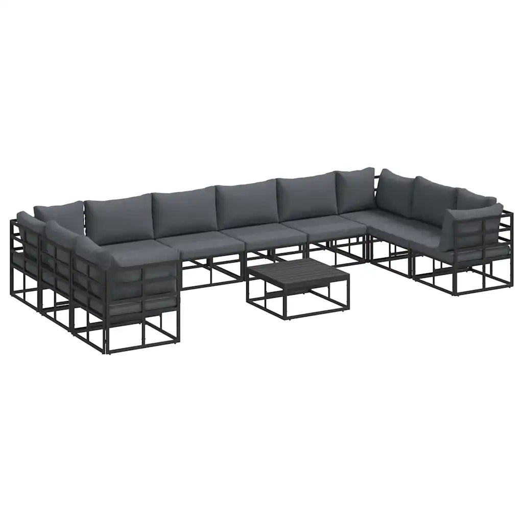 vidaXL Set Divano da Giardino con cuscino 11 pcs Nero Alluminio