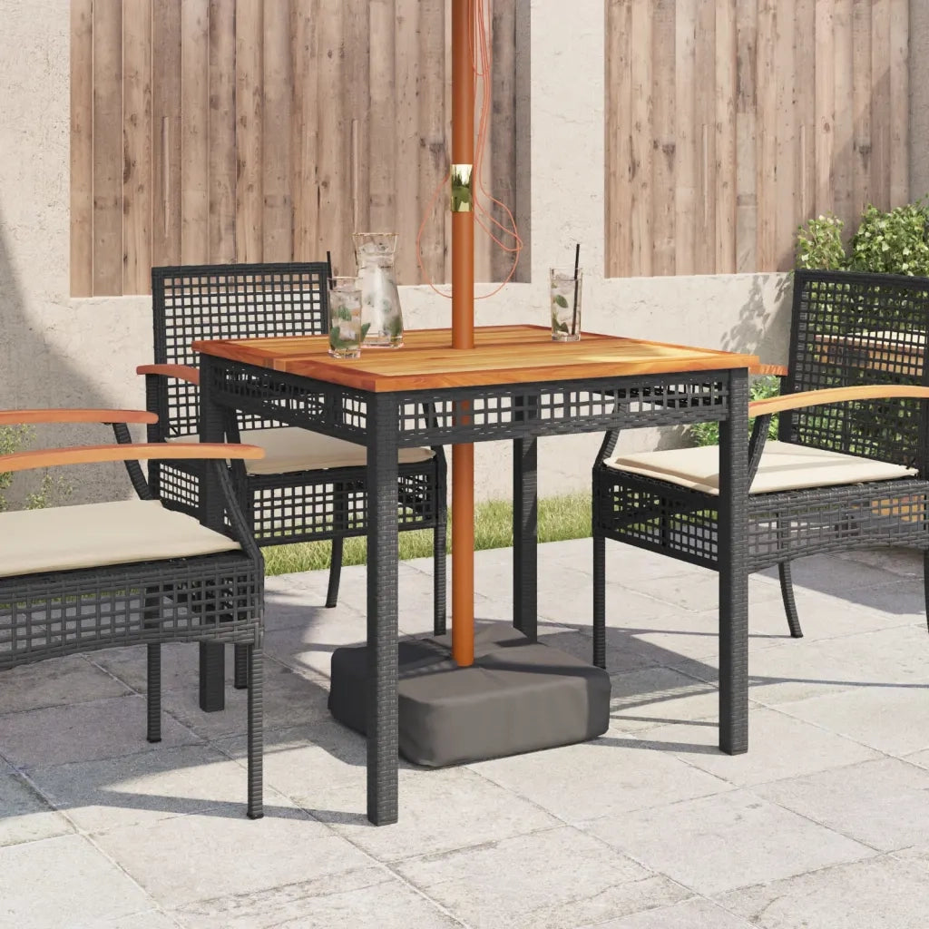 Tavolo da Giardino Nero 80x80x75cm in Polyrattan e Legno Acacia 366273