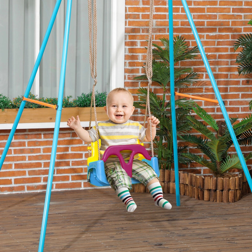 Altalena Bambini 3 in 1 Seduta Trasformabile Cintura di Sicurezza Età 9-36 Mesi da Interno ed Esterno Blu