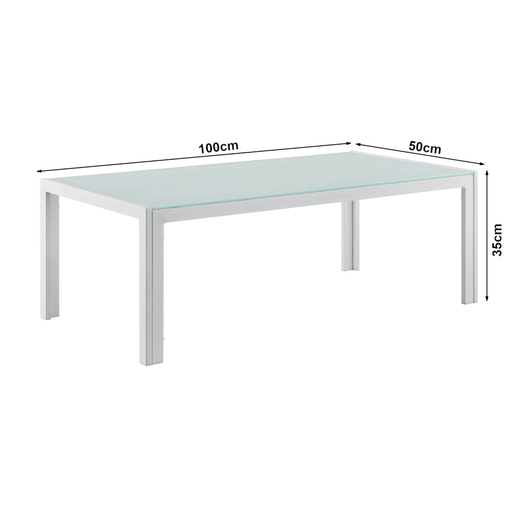 Tavolino da Esterno Lerum con Piano in Vetro 100x50x35 cm Bianco casa.pro