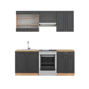 Cucina componibile Fame-Line Antracite rustico/Rovere dorato 200 cm, PL Rovere Vicco