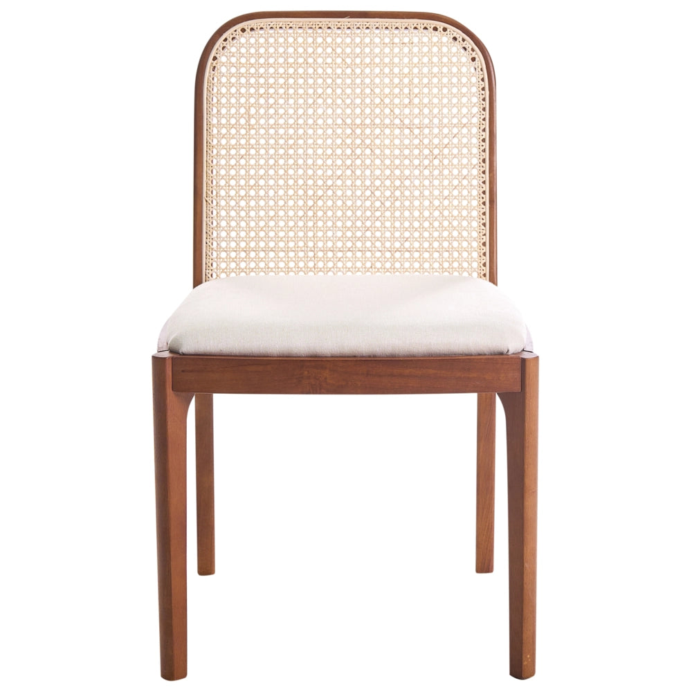 Set di 2 Sedie da pranzo in rattan a treccia viennese Schienale in poliestere Seduta in gomma Telaio in legno senza braccioli Marrone chiaro e beige chiaro