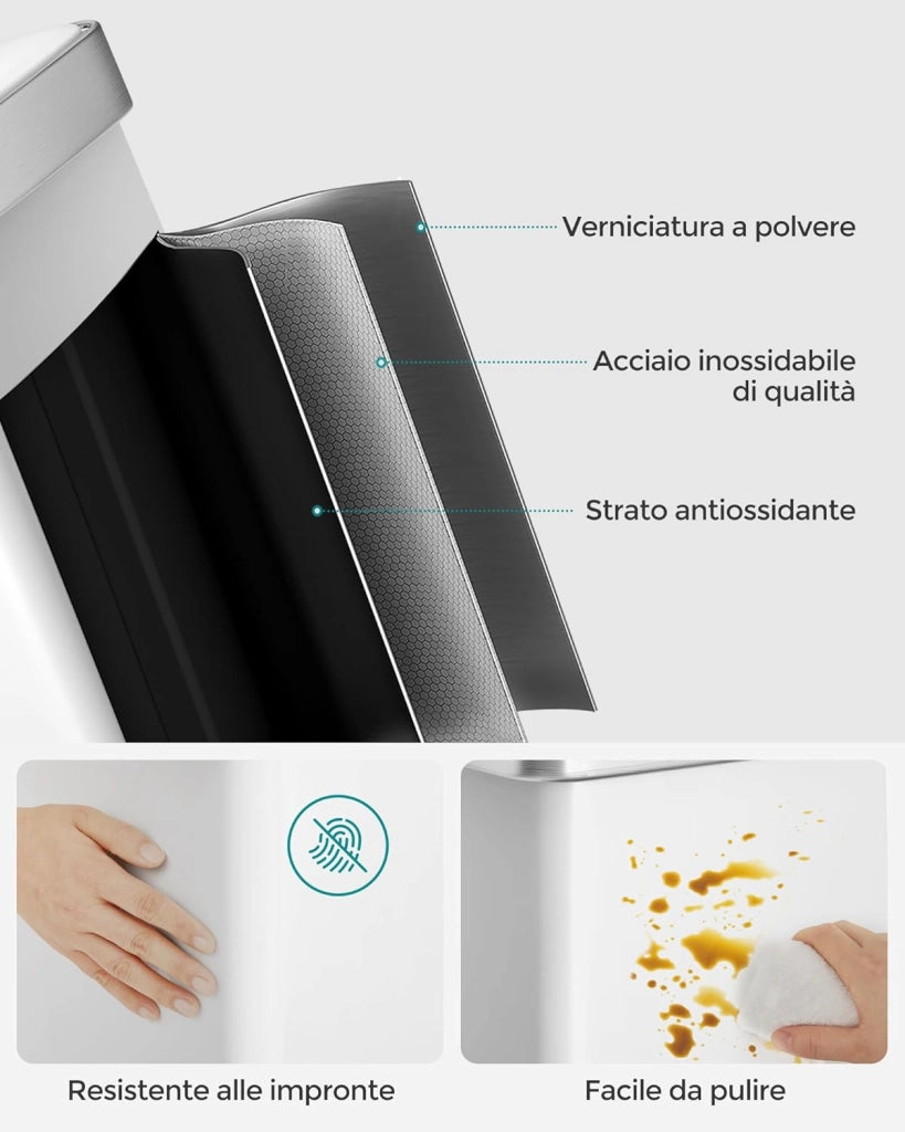 Cestino da cucina, 2 cestini a pedale da 30L in acciaio inox con 15 sacchetti LTB202W01