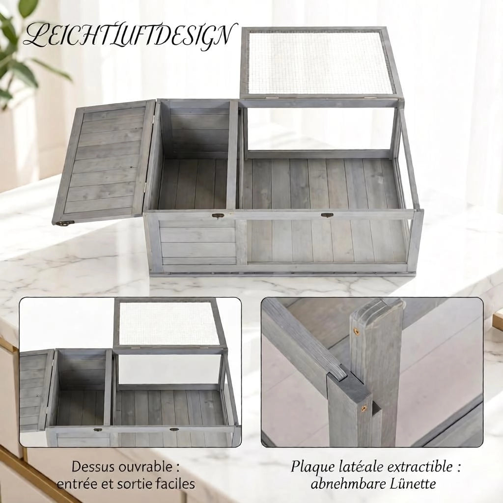 CUCCIA PER TARTARUGHE 91 x 60,5 x 32 cm GRIGIO IN LEGNO, ACRILICO E FERRO