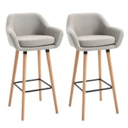 Sgabelli da Bar Design Scandinavo - Set di 2 Sgabelli da Bar Grand Comfort con Poggiapiedi e Braccioli - Legno Massiccio Lino Beige