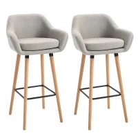 Sgabelli da Bar Design Scandinavo - Set di 2 Sgabelli da Bar Grand Comfort con Poggiapiedi e Braccioli - Legno Massiccio Lino Beige