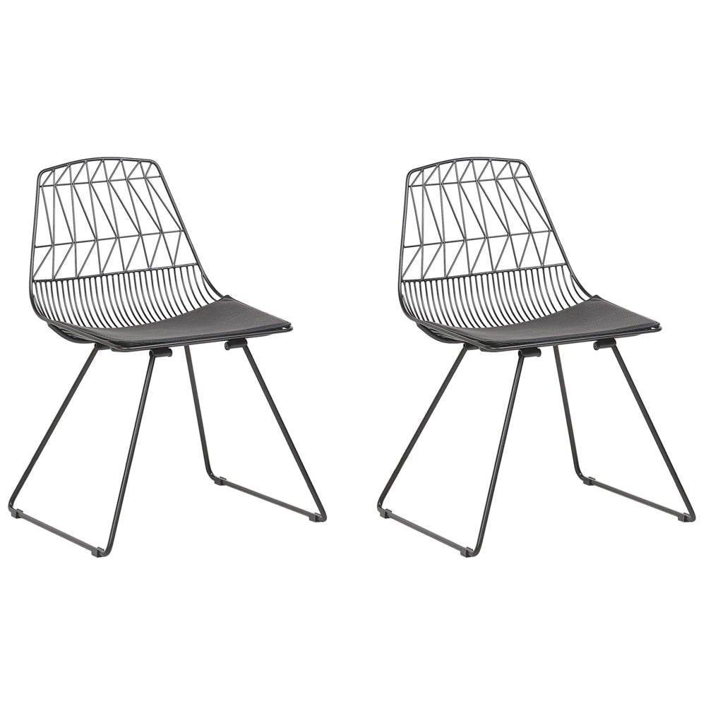 Set di 2 sedie da pranzo Struttura in metallo Nero Seduta in ecopelle Schienale geometrico Design industriale moderno