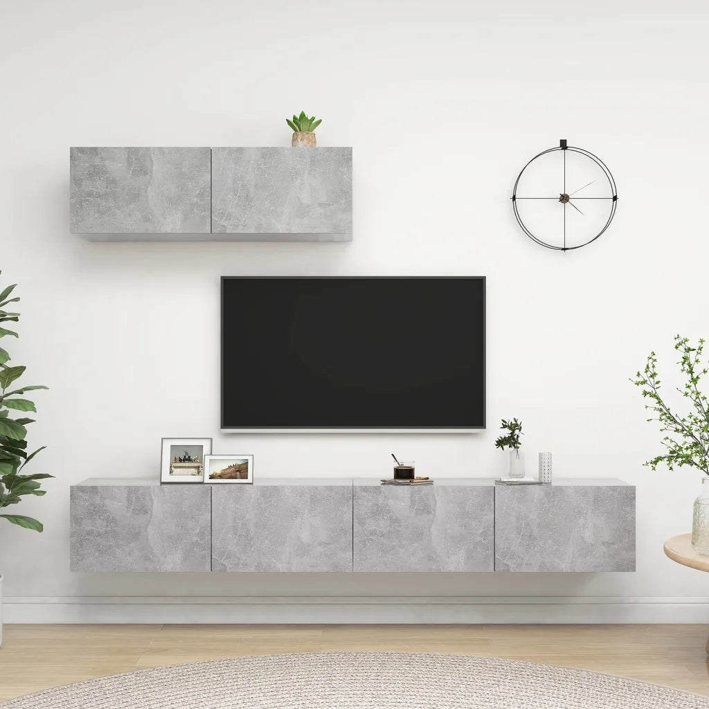 Mobili Porta TV 3 pz Grigio Cemento in Legno Multistrato 3079123