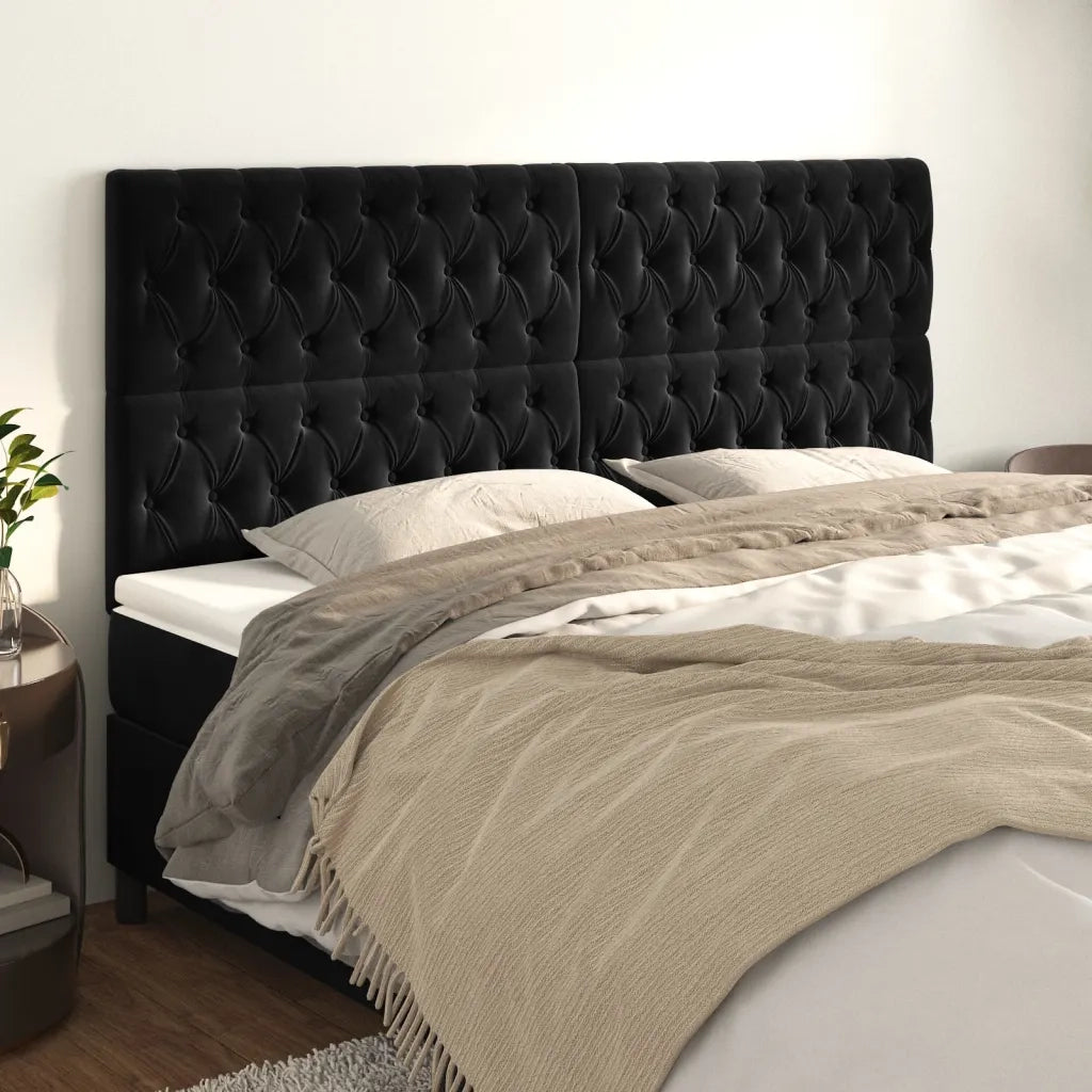 Testiera-Testata-Testiera Decorativa Nera 180x7x118/128 cm Velluto