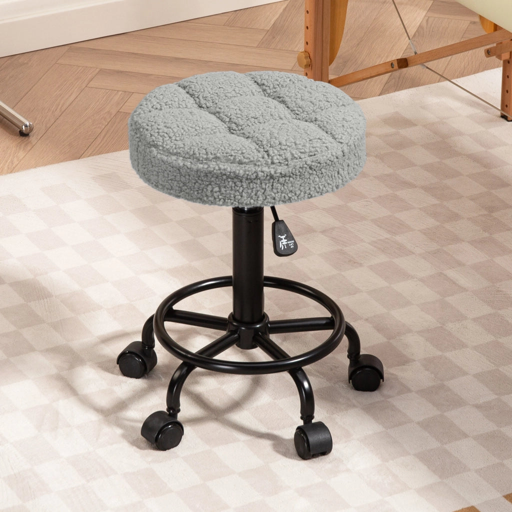 Sgabello Girevole con Ruote ¨C Zephmum ¨C Grigio Tessuto Altezza Regolabile 50-66 cm