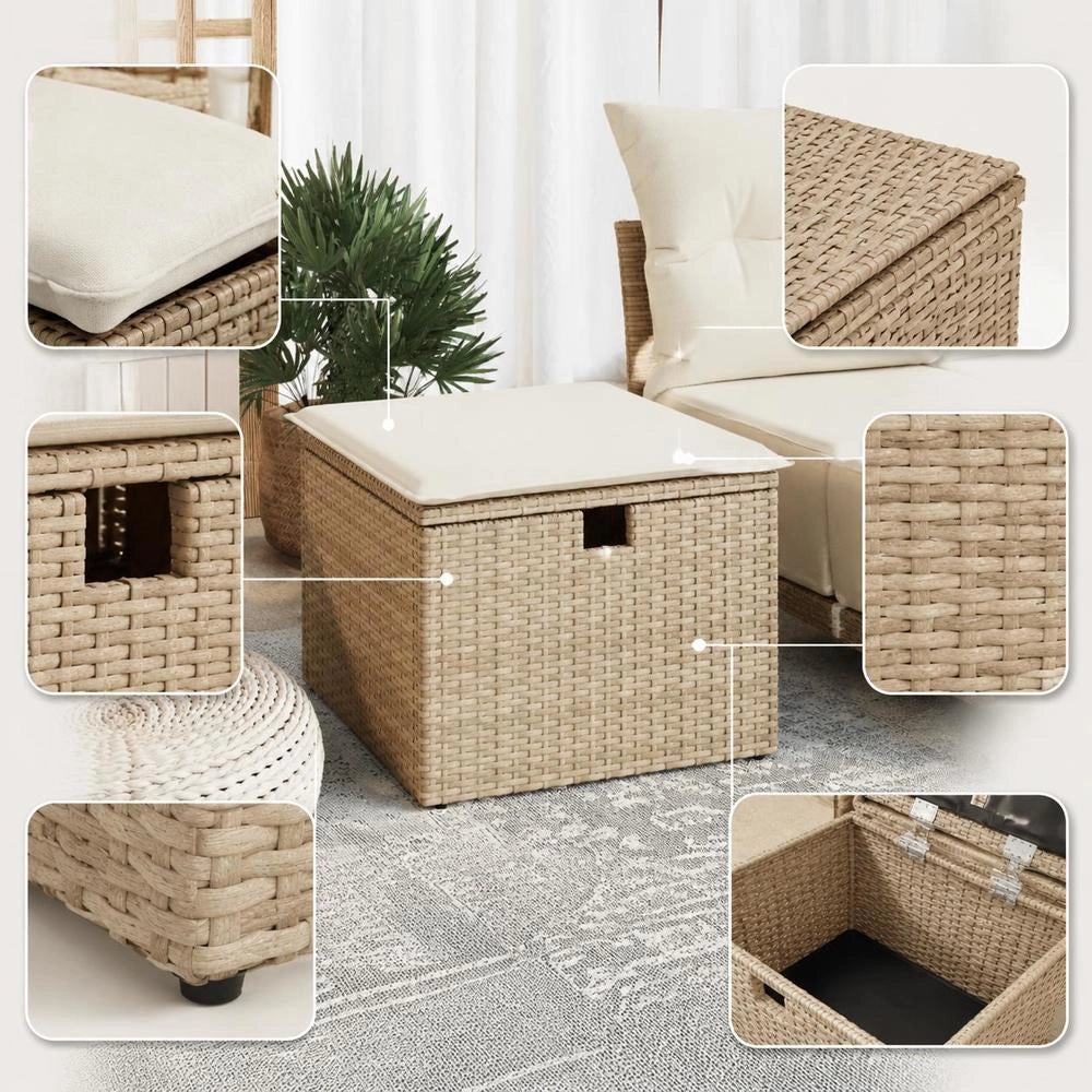 Garden Stool With Cushion, Beige, 55x55x37 Cm, Poly Rattan