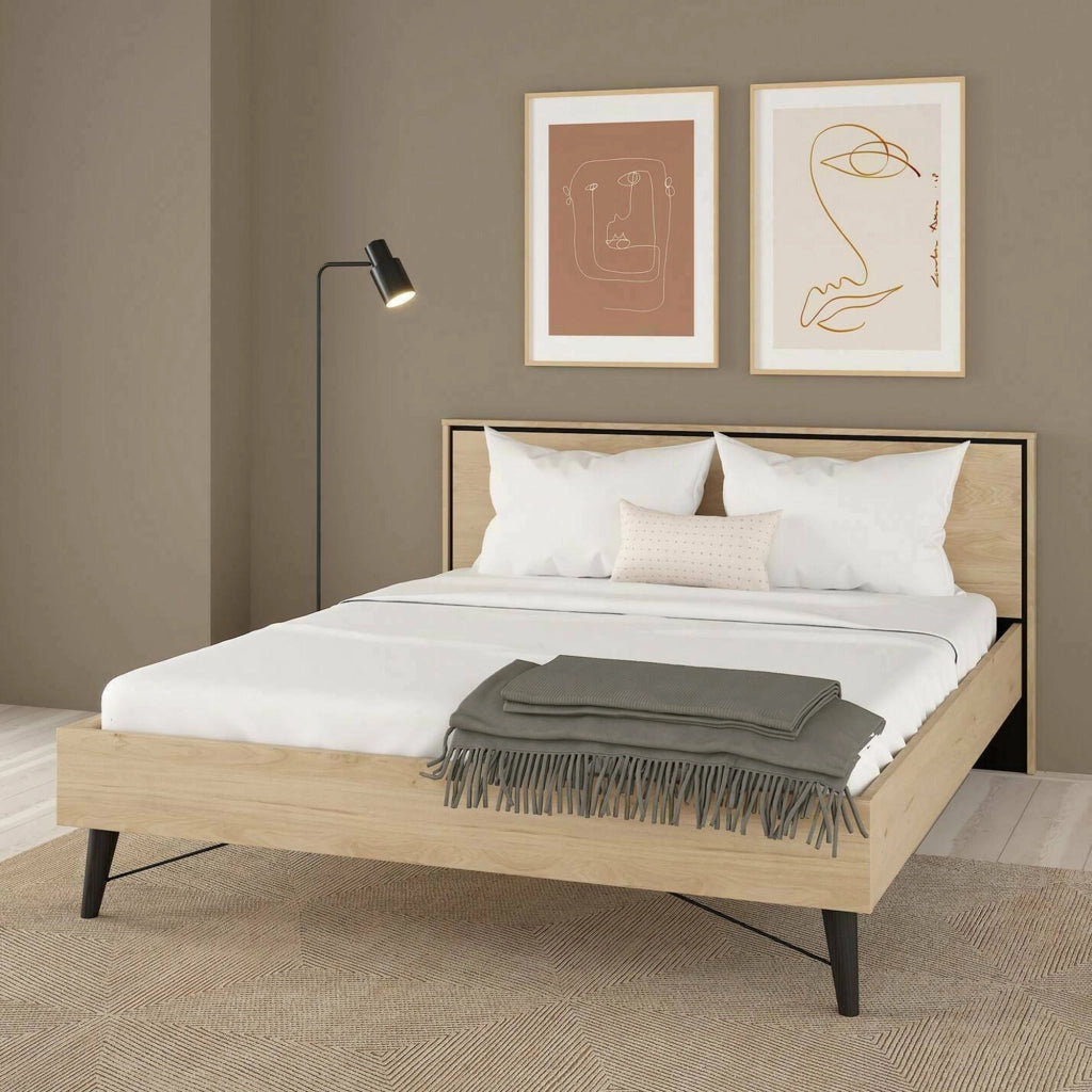 Letto matrimoniale Marche, Sommier per camera da letto, Giroletto per stanza, Struttura porta materasso, 207x173 h91 cm, Rovere