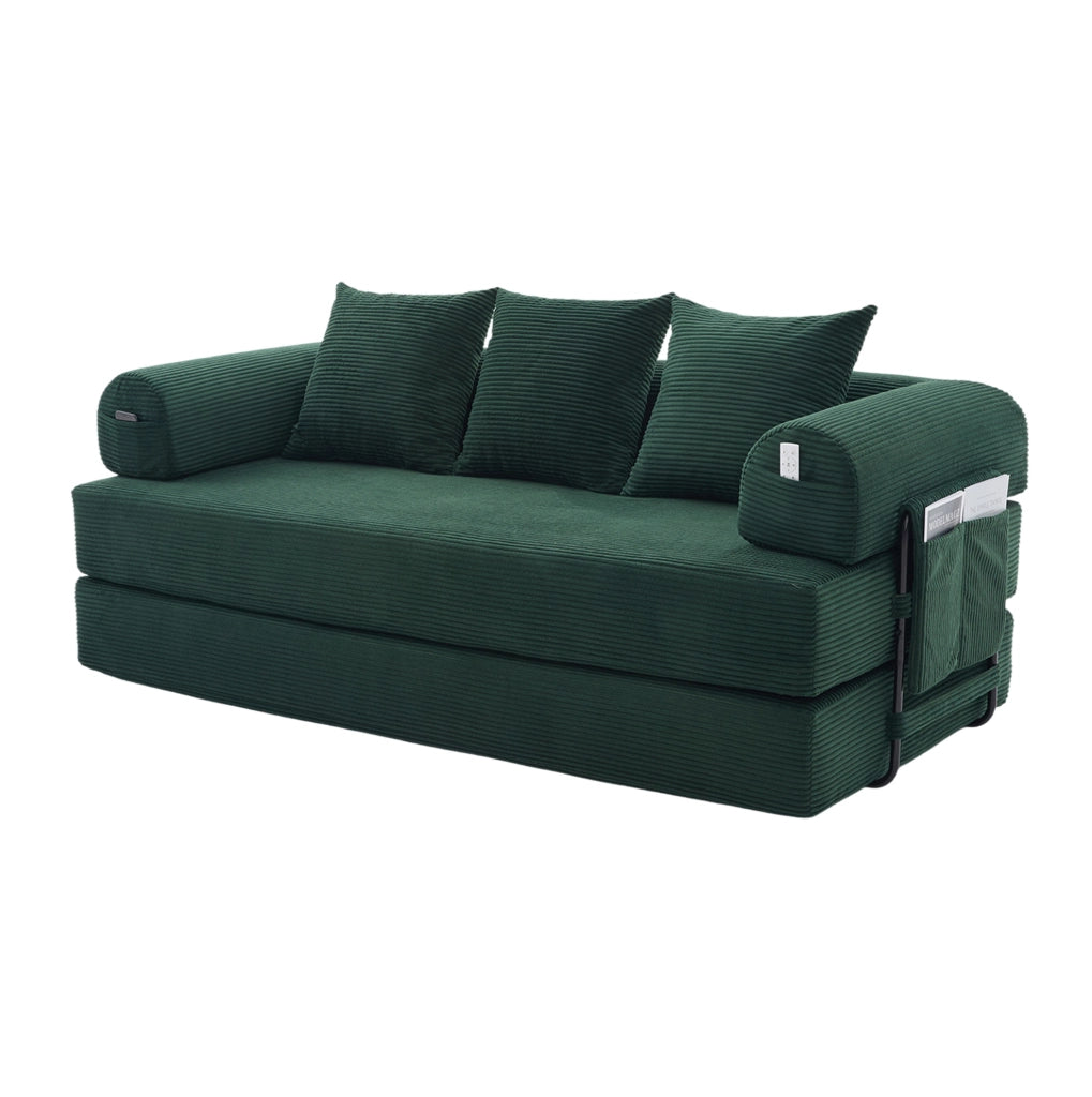 Divano modulare 200x94 cm in velluto a coste verde smeraldo con 3 cuscini
