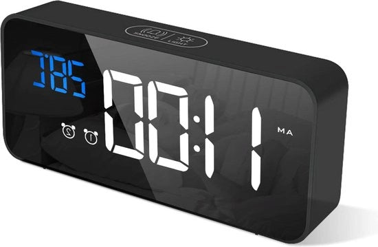 Alarme digitale con grande display a LED a temperatura - orologio da tavolo con suoni di allarme - porta USB per ricarica - 4 livelli di luminosità - funzione di pausa