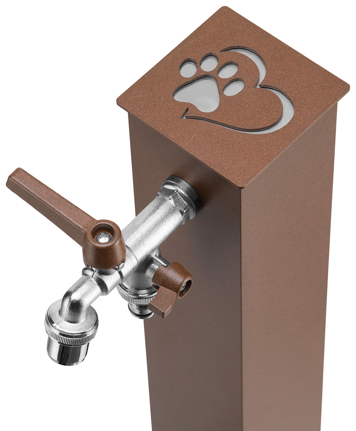 Fontana a Colonna Rubinetto Doppio in Ottone con Base e Vaschetta Abbeveratoio Belfer 42/REX-R Ruggine