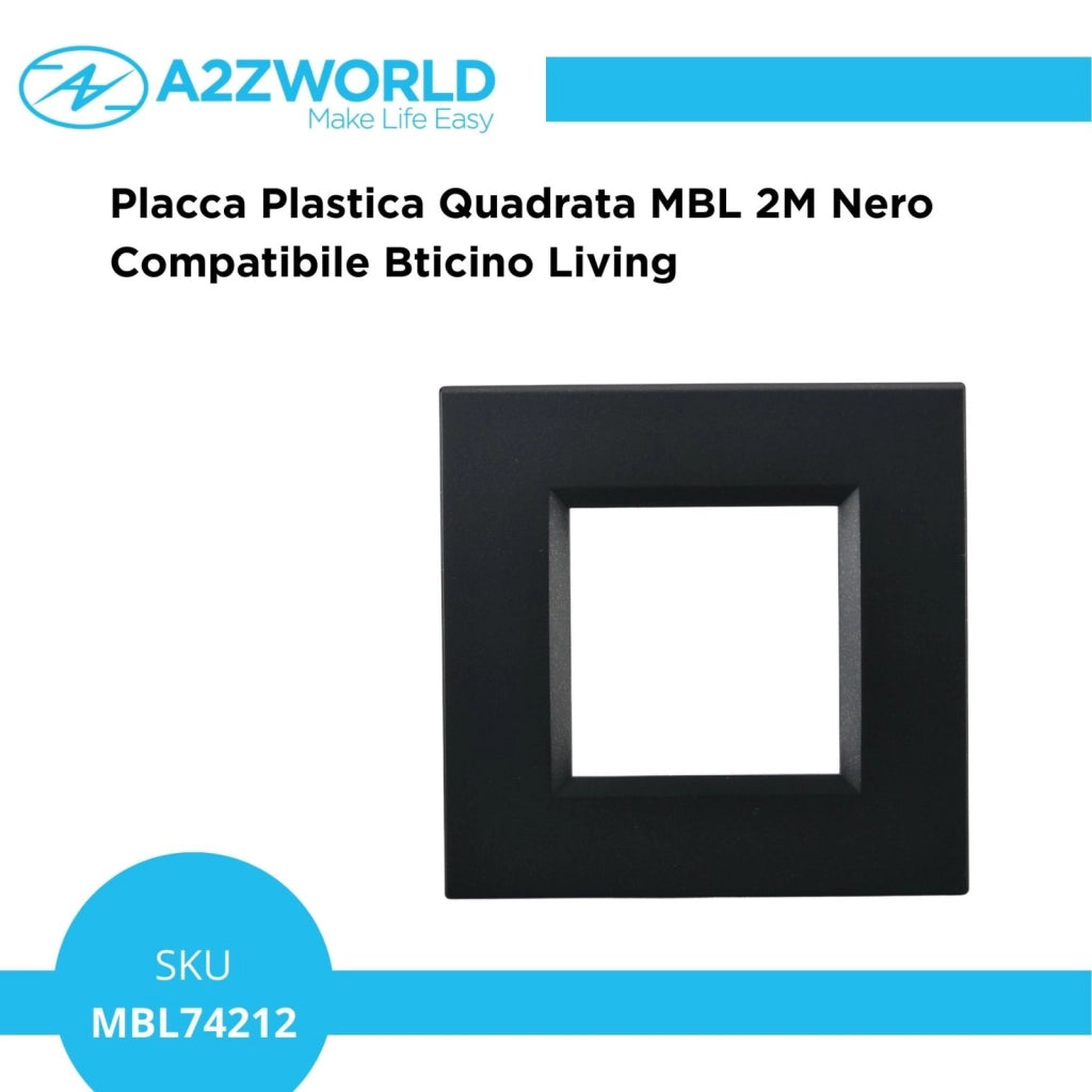 Placca Plastica Quadrata MBL 2M Nero Compatibile Bticino Living