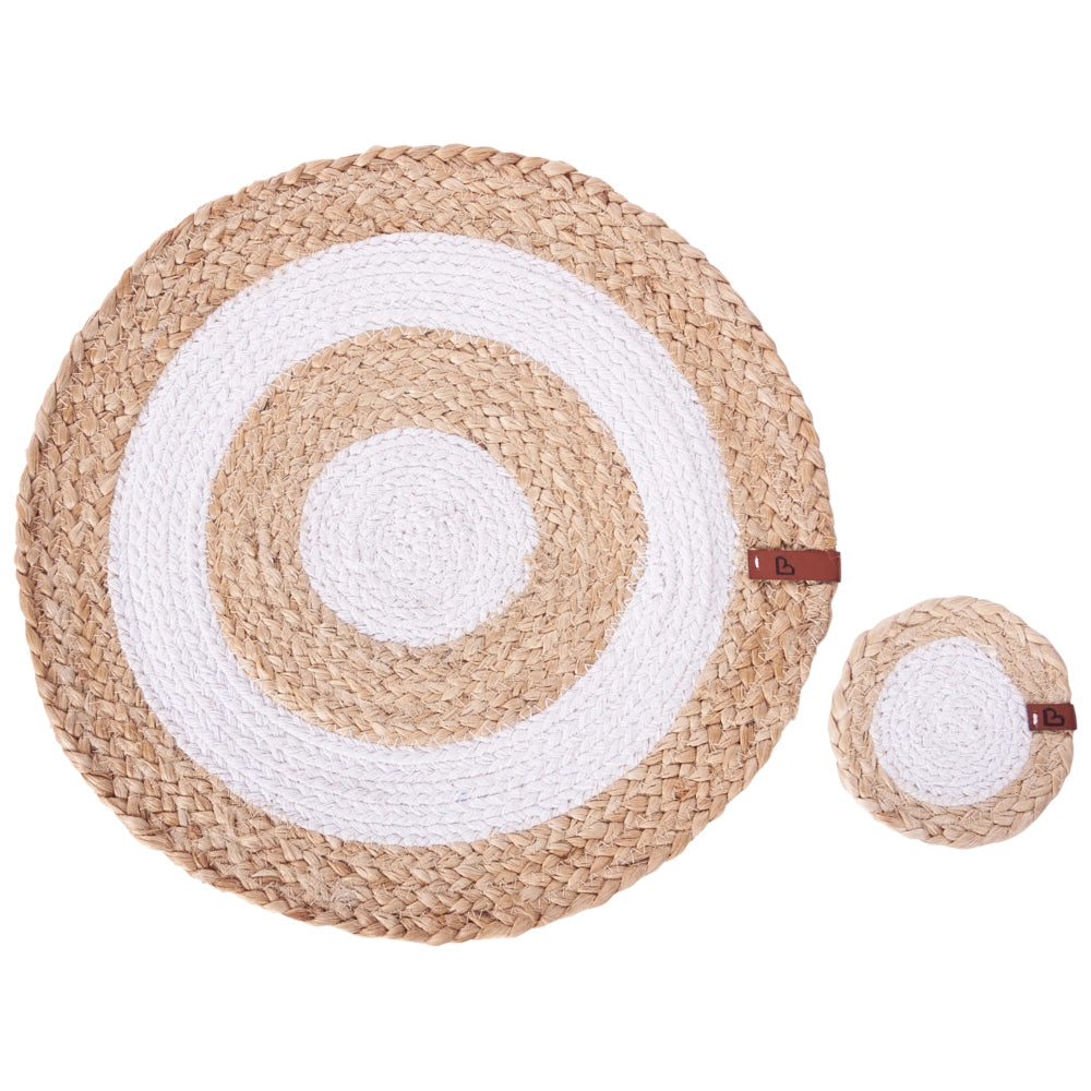 Set di 12 tovagliette e sottobicchieri rotondi in juta di cotone naturale fatti a mano 35/10 cm naturale stile boho