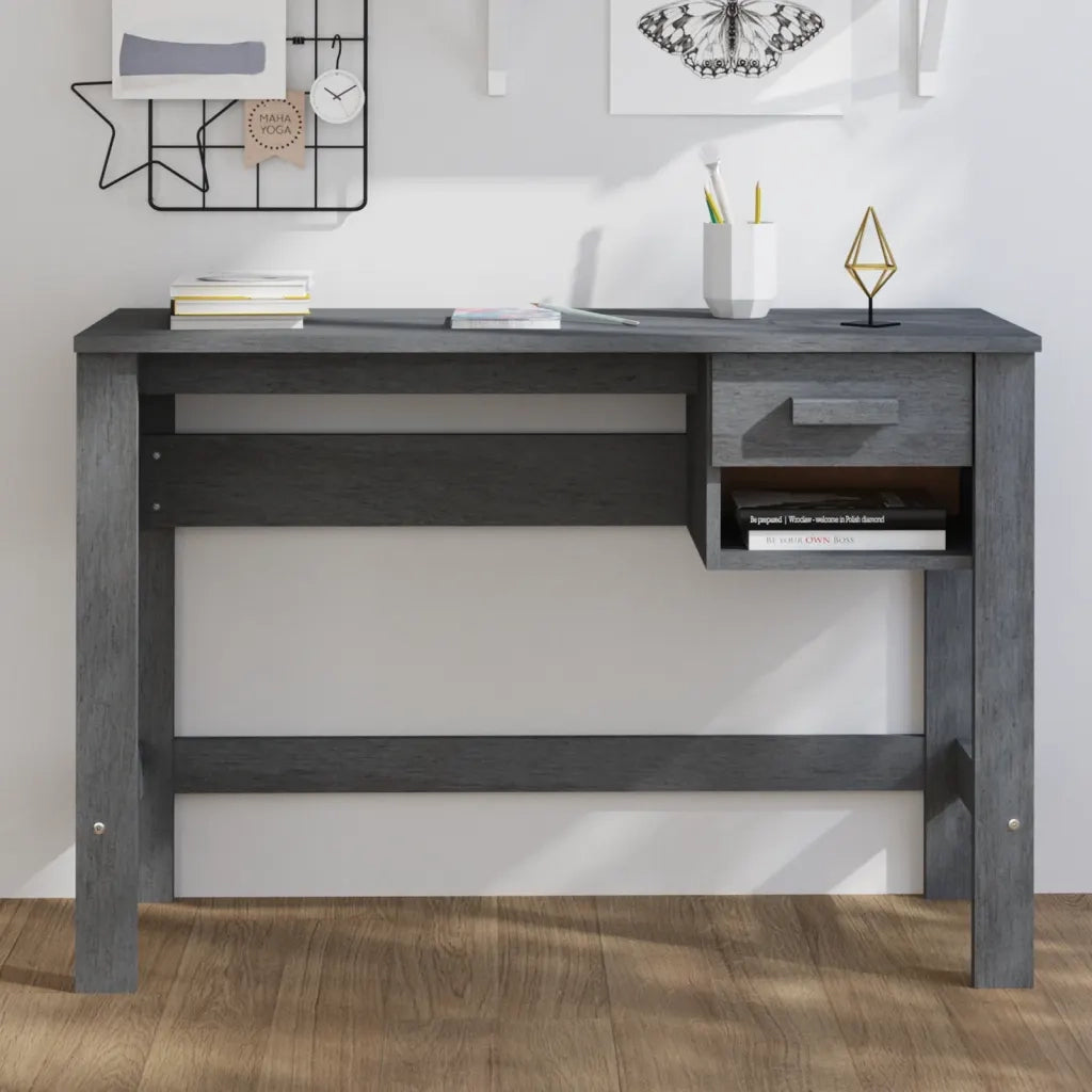 Scrivania | Tavolo da Ufficio HAMAR Grigio Scuro 110x40x75 cm in Legno di Pino